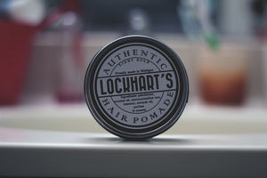 lockharts light hold pomade in a bathroom on the Steeltooth comb blog. 