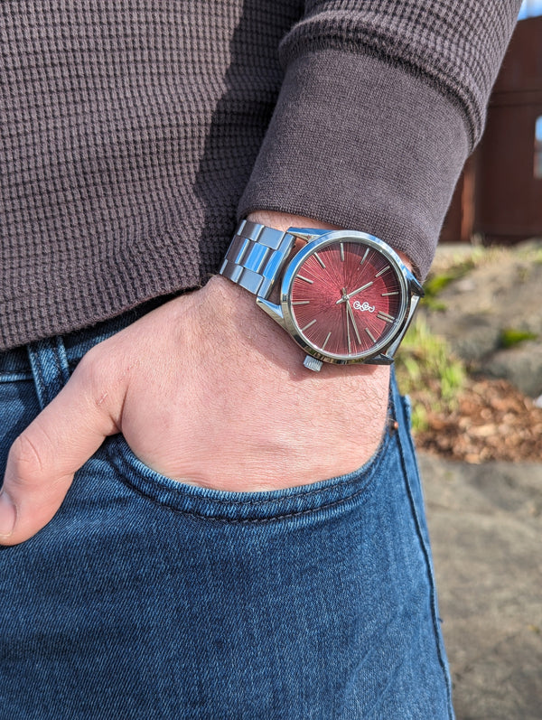 Beyond Boring Watch Company Burgundy Sunburst Watch