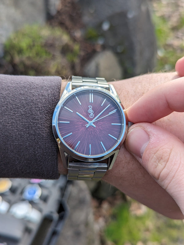 Beyond Boring Watch Company Burgundy Sunburst Watch