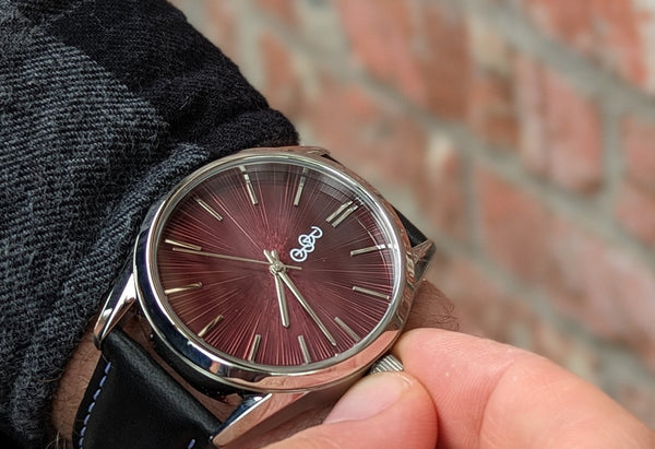 Beyond Boring Watch Company Burgundy Sunburst Watch