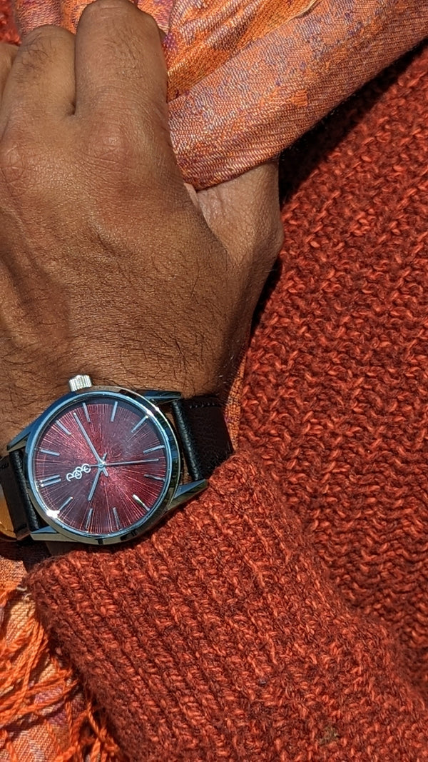 Beyond Boring Watch Company Burgundy Sunburst Watch