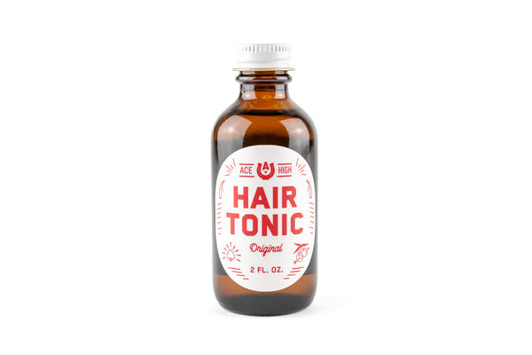 Ace high hair tonic in a glass bottle. 