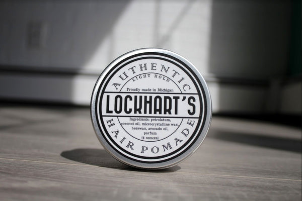 Front view of lockahart's light pomade. 