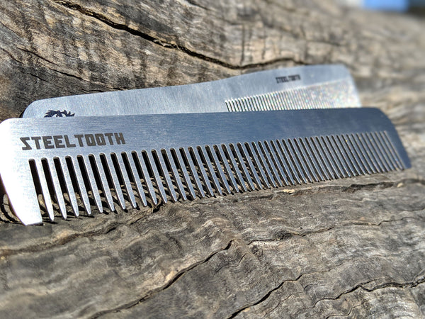 Steeltooth Retro apex comb and a steeltooth comb sold in a versatility pack with a true steel finish. 